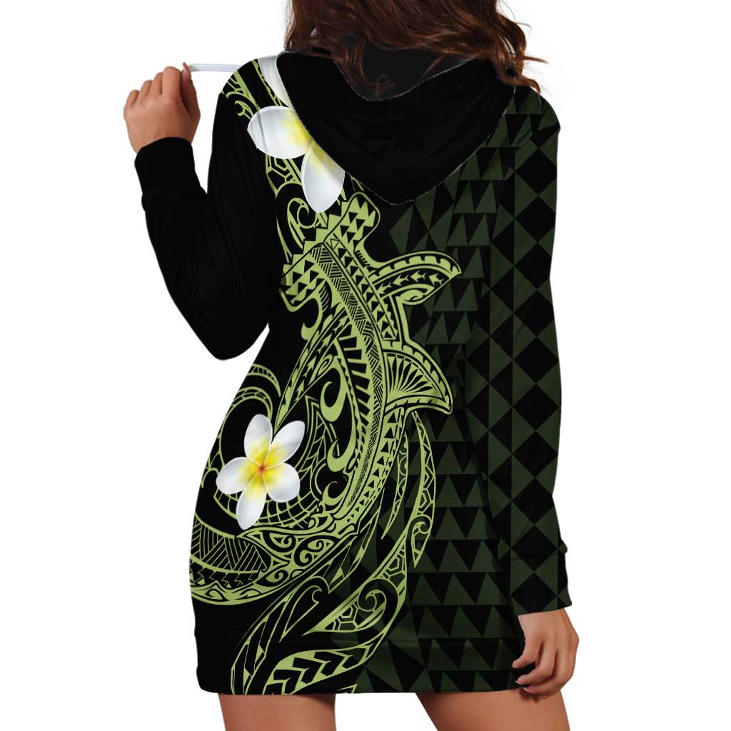 Aloha Hammerhead Shark Hoodie Dress Lime Rickey Hawaiian Kakau Tribal Tattoo