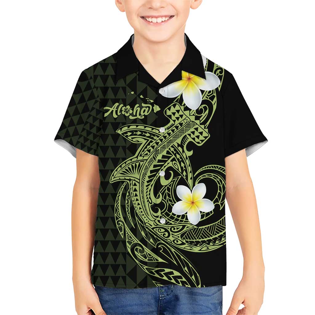 Aloha Hammerhead Shark Kid Hawaiian Shirt Lime Rickey Hawaiian Kakau Tribal Tattoo