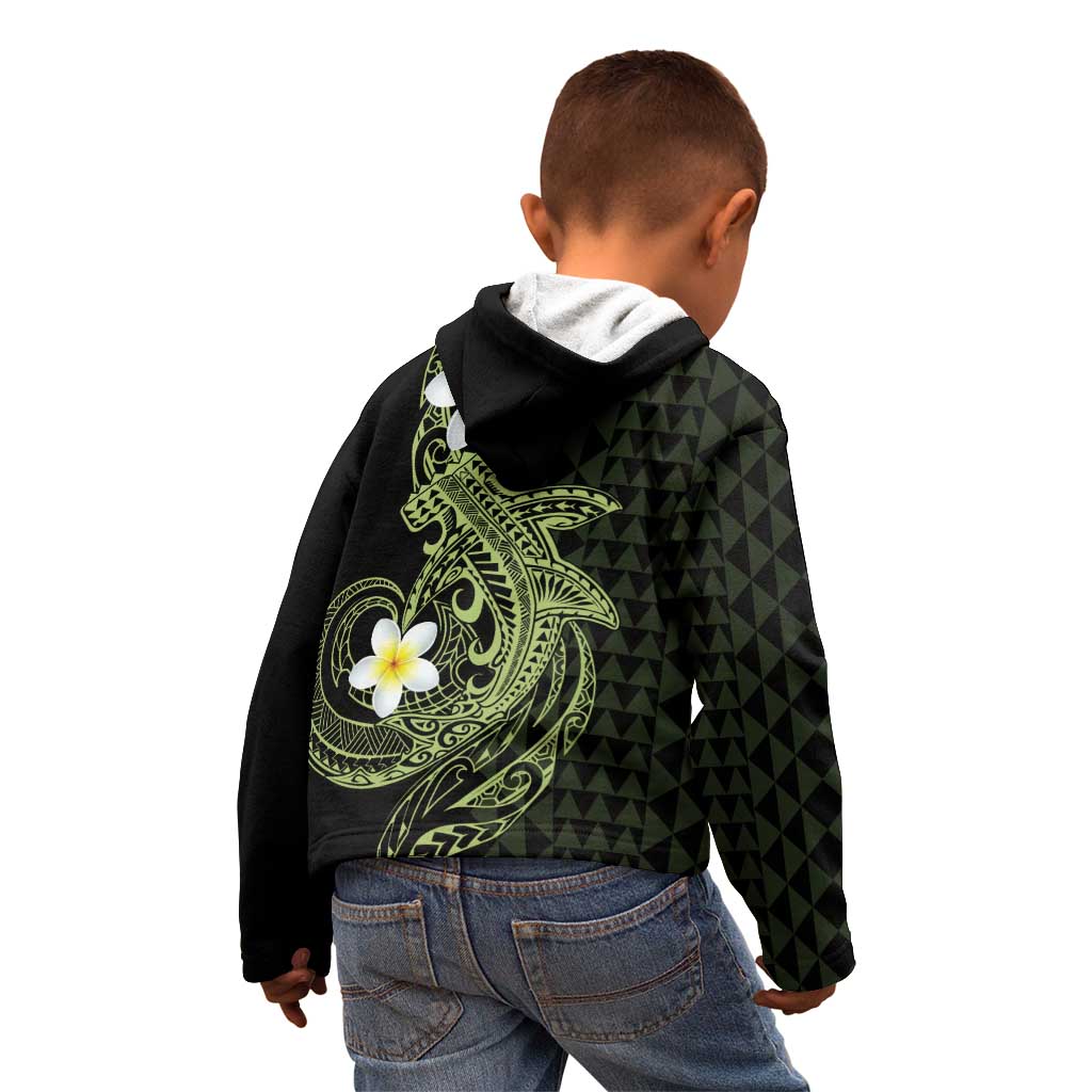 Aloha Hammerhead Shark Kid Hoodie Lime Rickey Hawaiian Kakau Tribal Tattoo