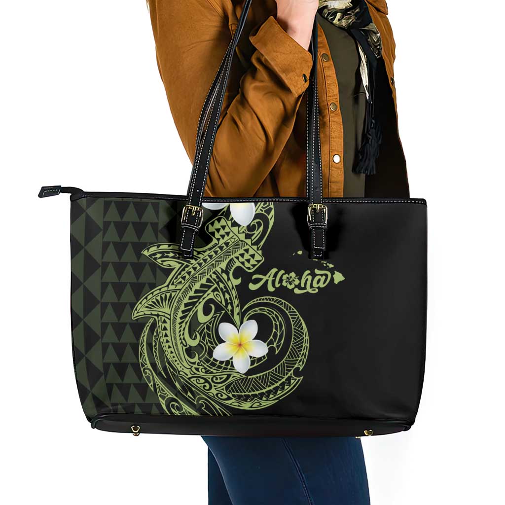 Aloha Hammerhead Shark Leather Tote Bag Lime Rickey Hawaiian Kakau Tribal Tattoo