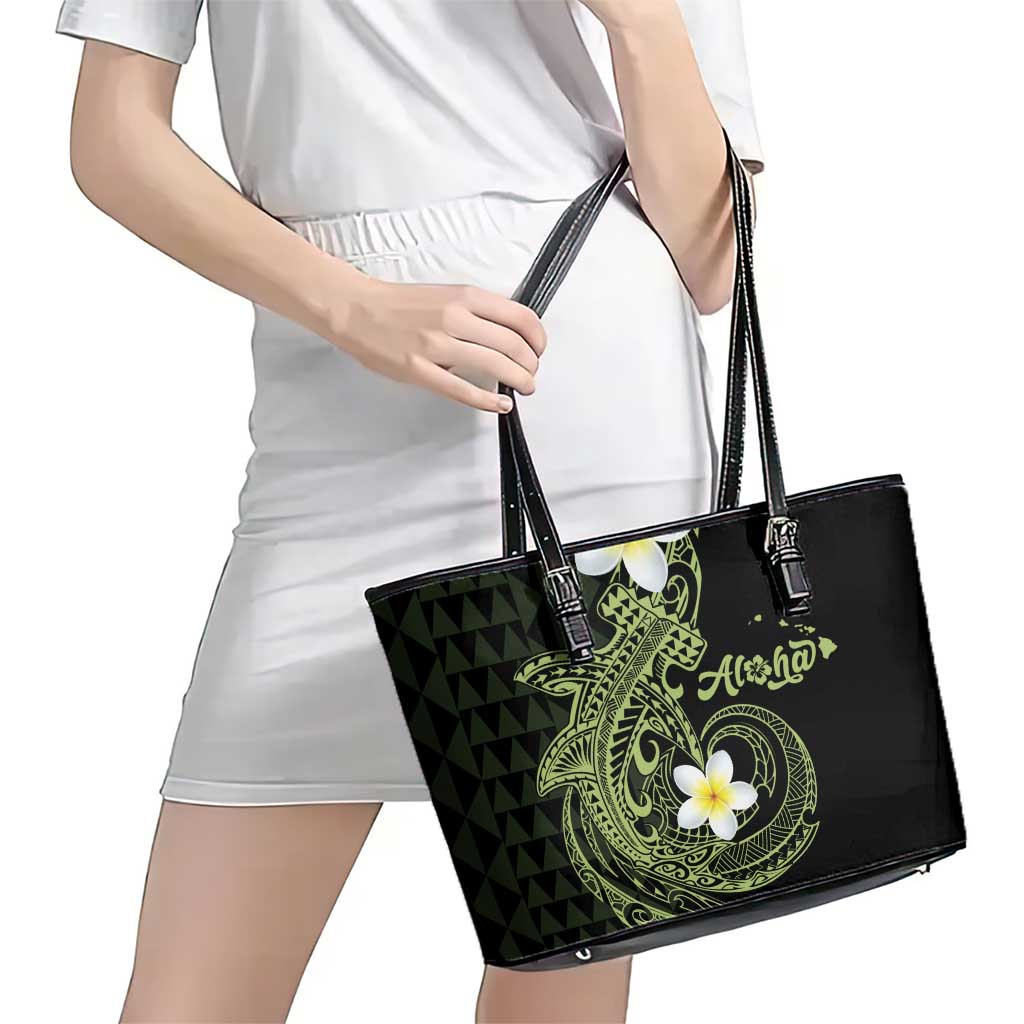 Aloha Hammerhead Shark Leather Tote Bag Lime Rickey Hawaiian Kakau Tribal Tattoo