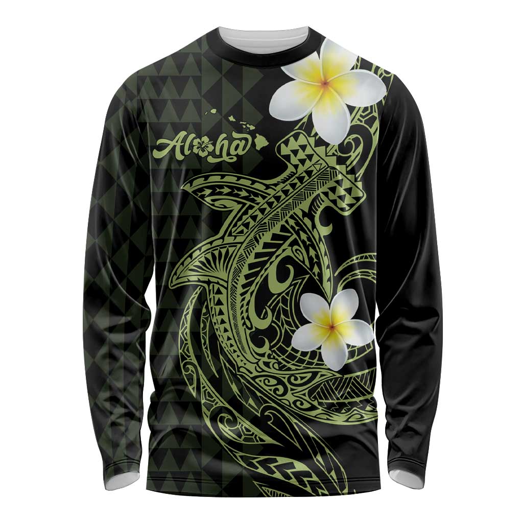 Aloha Hammerhead Shark Long Sleeve Shirt Lime Rickey Hawaiian Kakau Tribal Tattoo