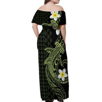 Aloha Hammerhead Shark Off Shoulder Maxi Dress Lime Rickey Hawaiian Kakau Tribal Tattoo