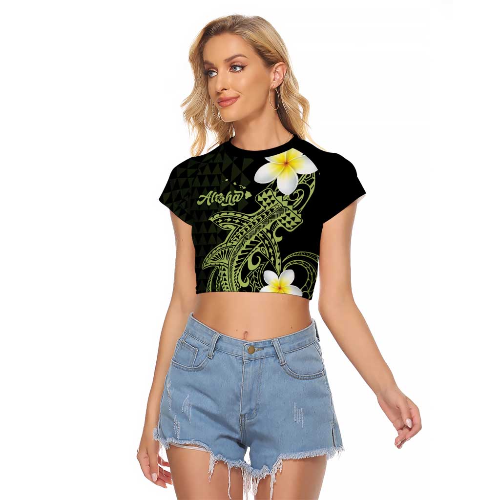 Aloha Hammerhead Shark Raglan Cropped T Shirt Lime Rickey Hawaiian Kakau Tribal Tattoo