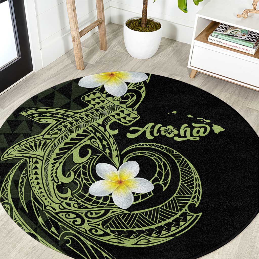 Aloha Hammerhead Shark Round Carpet Lime Rickey Hawaiian Kakau Tribal Tattoo LT9 Lime - Polynesian Pride