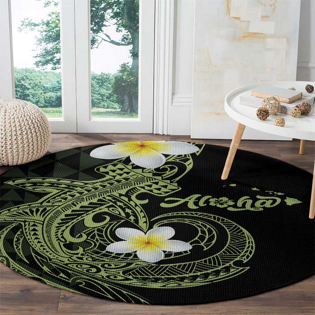 Aloha Hammerhead Shark Round Carpet Lime Rickey Hawaiian Kakau Tribal Tattoo