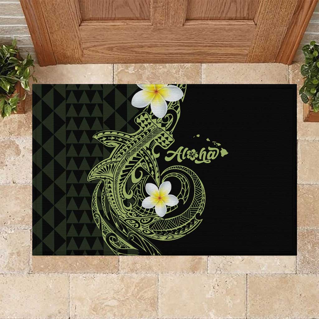 Aloha Hammerhead Shark Rubber Doormat Lime Rickey Hawaiian Kakau Tribal Tattoo LT9 Lime - Polynesian Pride