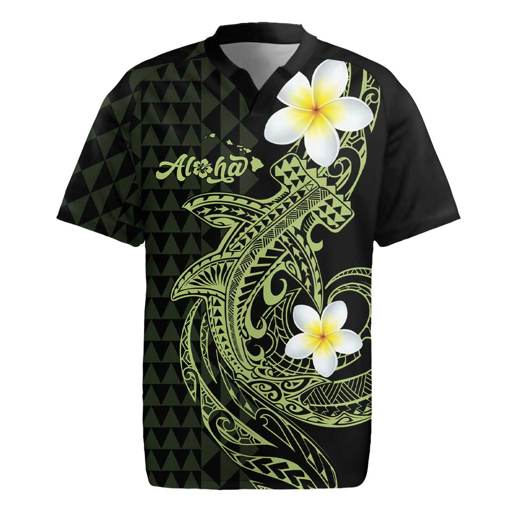Aloha Hammerhead Shark Rugby Jersey Lime Rickey Hawaiian Kakau Tribal Tattoo
