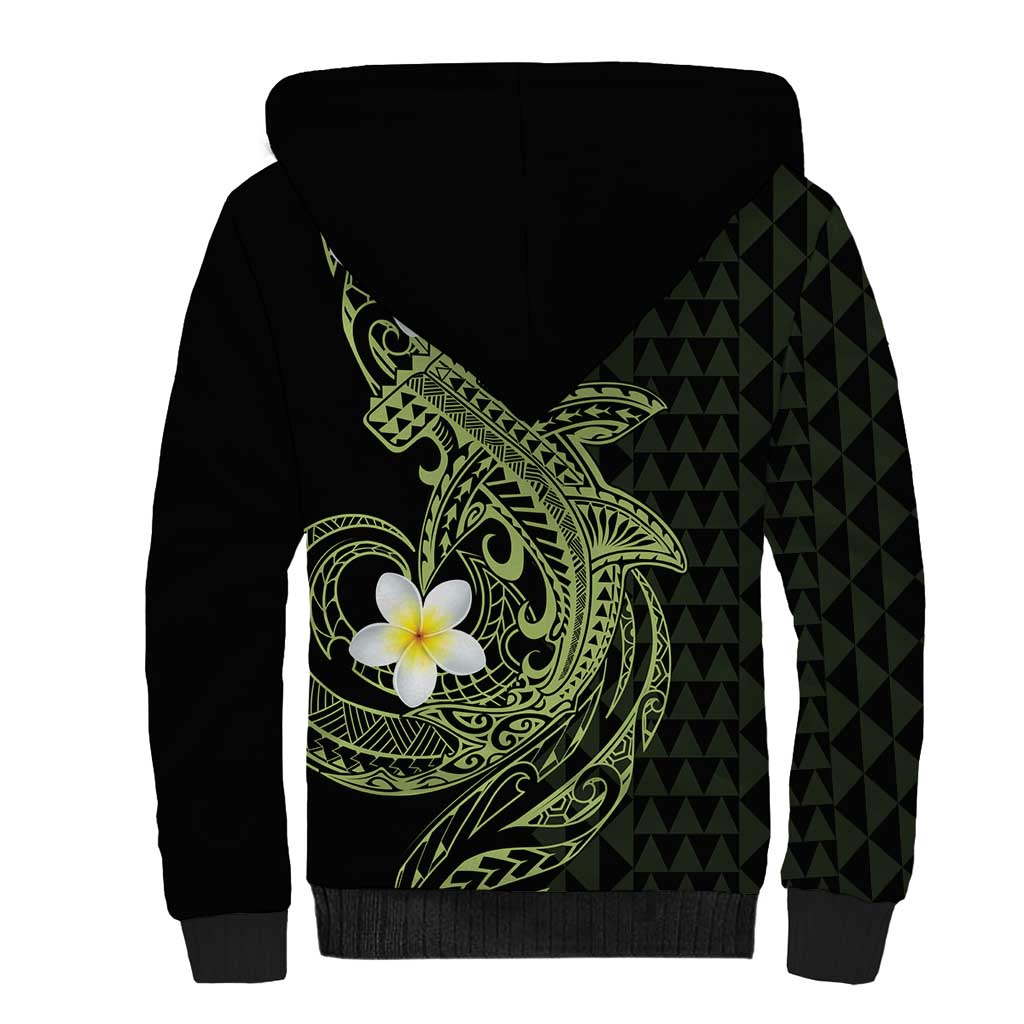 Aloha Hammerhead Shark Sherpa Hoodie Lime Rickey Hawaiian Kakau Tribal Tattoo