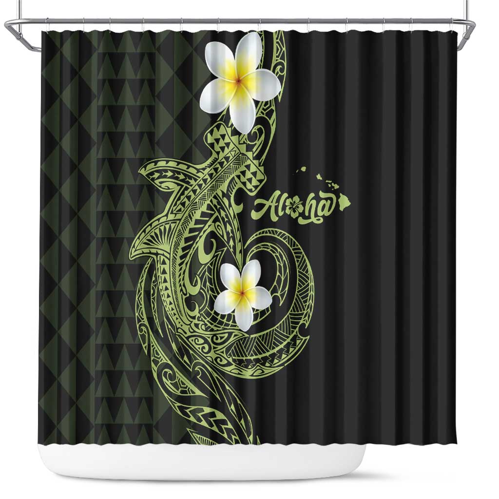 Aloha Hammerhead Shark Shower Curtain Lime Rickey Hawaiian Kakau Tribal Tattoo LT9 Lime - Polynesian Pride