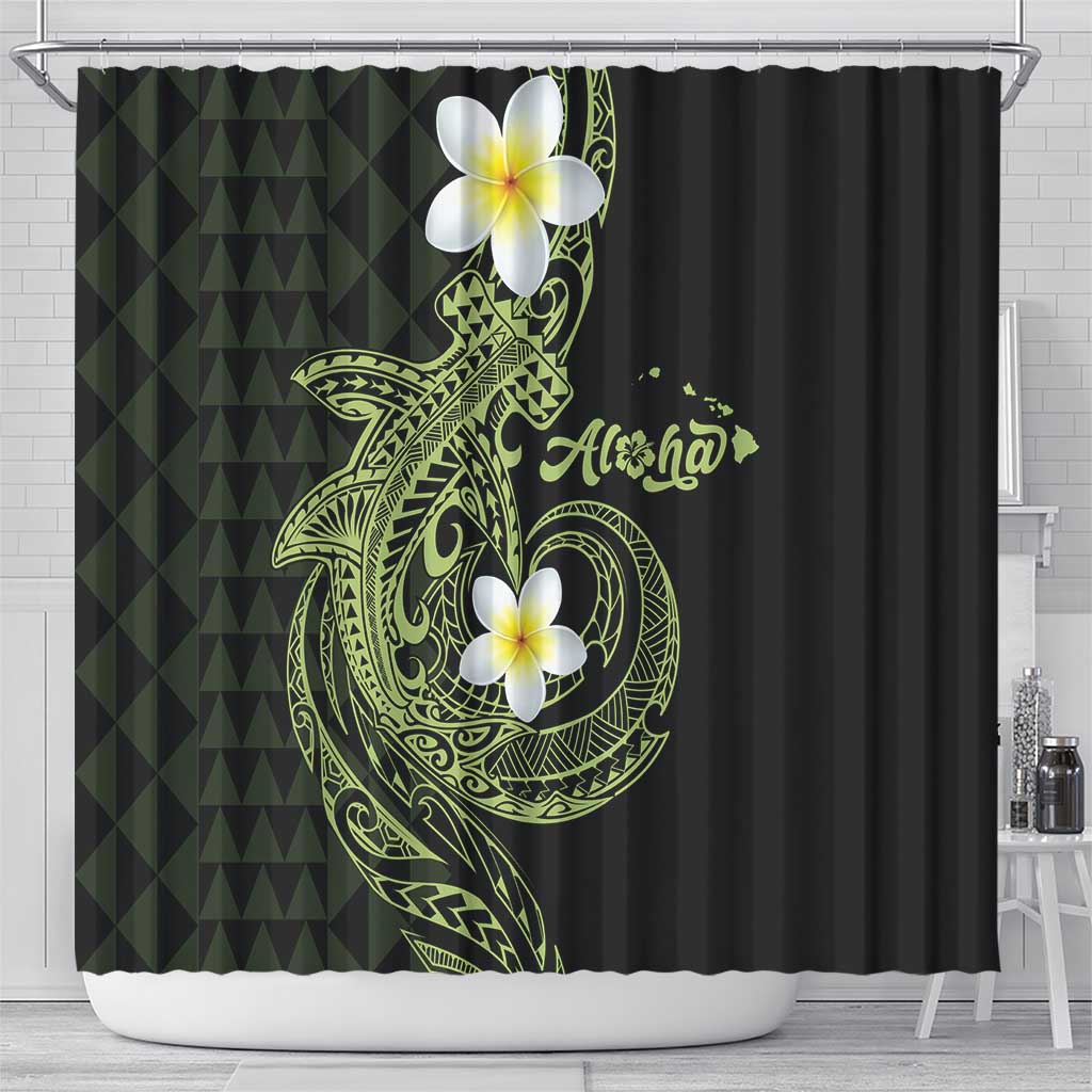 Aloha Hammerhead Shark Shower Curtain Lime Rickey Hawaiian Kakau Tribal Tattoo