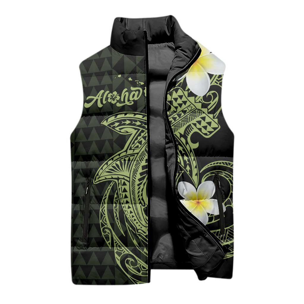 Aloha Hammerhead Shark Sleeveless Puffer Jacket Lime Rickey Hawaiian Kakau Tribal Tattoo - Polynesian Pride