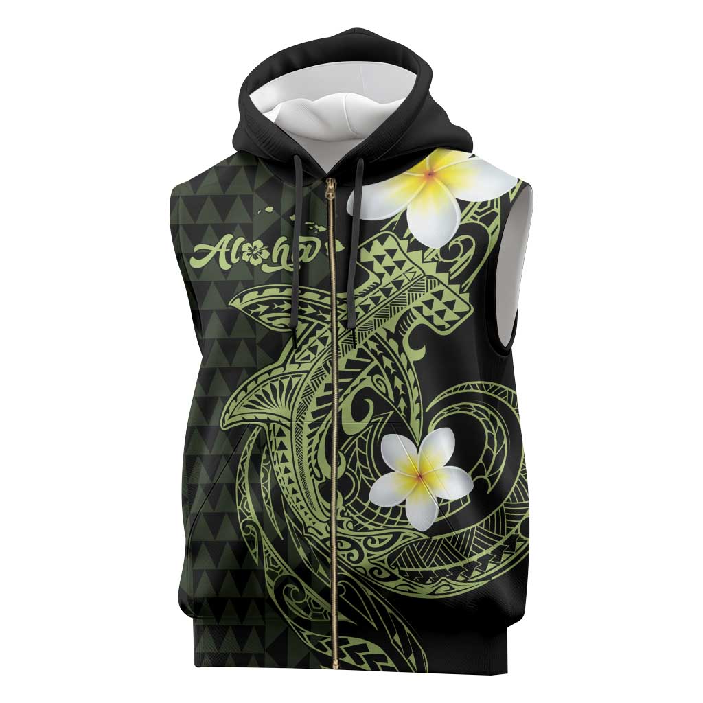 Aloha Hammerhead Shark Sleeveless Zip Hoodie Lime Rickey Hawaiian Kakau Tribal Tattoo LT9