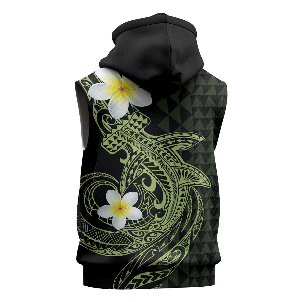 Aloha Hammerhead Shark Sleeveless Zip Hoodie Lime Rickey Hawaiian Kakau Tribal Tattoo - Polynesian Pride
