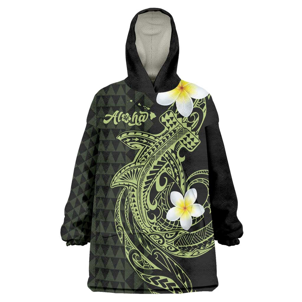 Aloha Hammerhead Shark Wearable Blanket Hoodie Lime Rickey Hawaiian Kakau Tribal Tattoo LT9 One Size Lime - Polynesian Pride