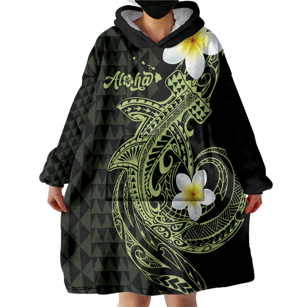 Aloha Hammerhead Shark Wearable Blanket Hoodie Lime Rickey Hawaiian Kakau Tribal Tattoo