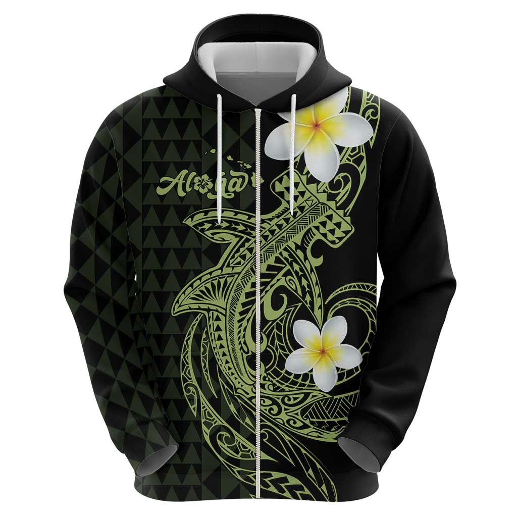 Aloha Hammerhead Shark Zip Hoodie Lime Rickey Hawaiian Kakau Tribal Tattoo