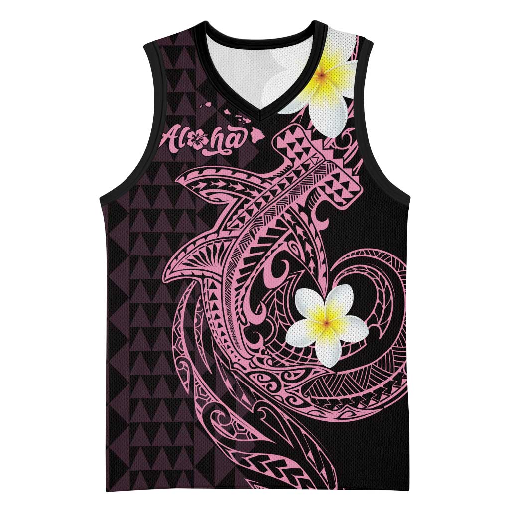 Aloha Hammerhead Shark Basketball Jersey Vivacious Pink Hawaiian Kakau Tribal Tattoo - Polynesian Pride