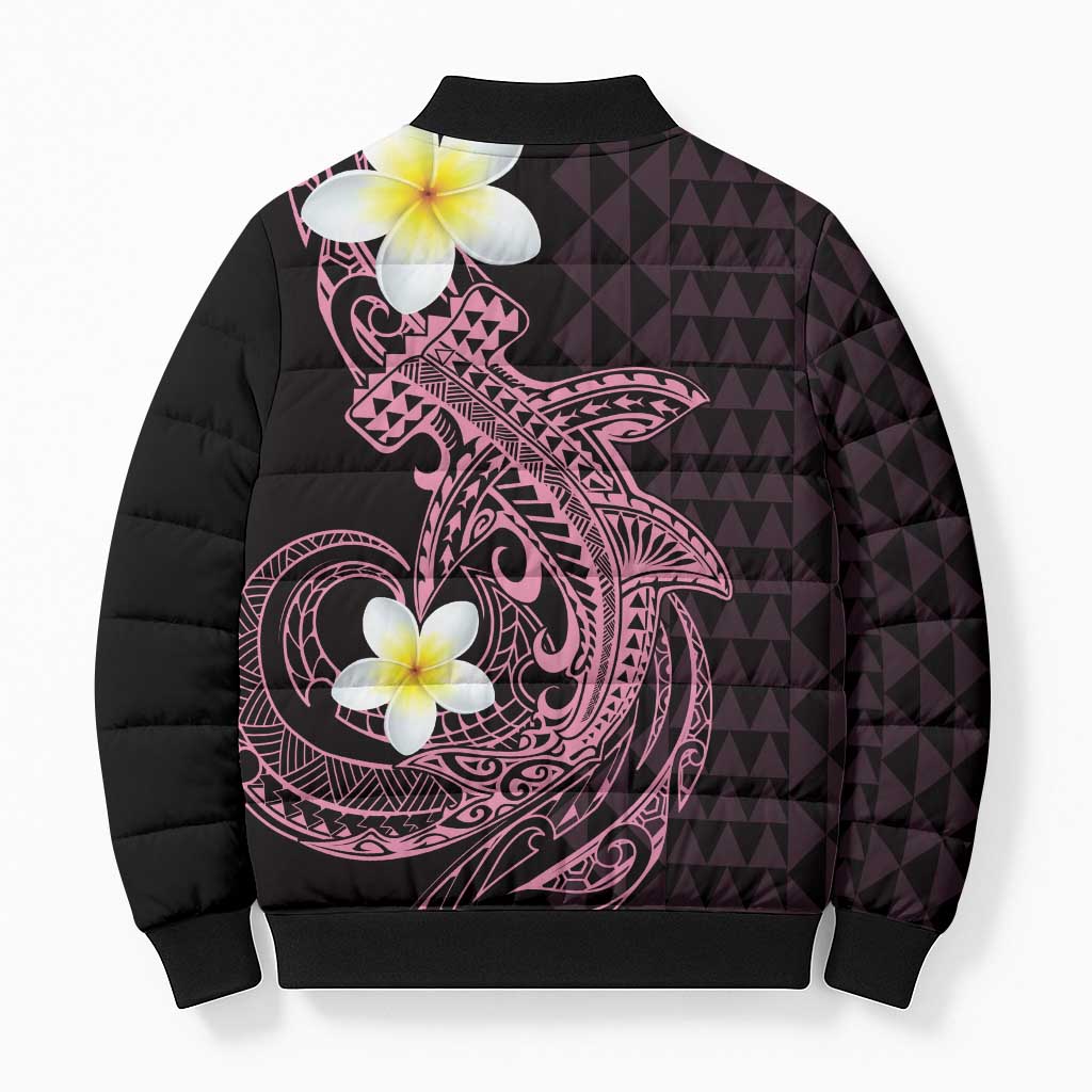 Aloha Hammerhead Shark Bomber Puffer Jacket Vivacious Pink Hawaiian Kakau Tribal Tattoo - Polynesian Pride