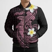 Aloha Hammerhead Shark Bomber Puffer Jacket Vivacious Pink Hawaiian Kakau Tribal Tattoo - Polynesian Pride