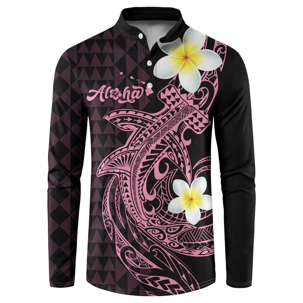 Aloha Hammerhead Shark Button Sweatshirt Vivacious Pink Hawaiian Kakau Tribal Tattoo LT9 Pink - Polynesian Pride