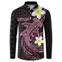 Aloha Hammerhead Shark Button Sweatshirt Vivacious Pink Hawaiian Kakau Tribal Tattoo