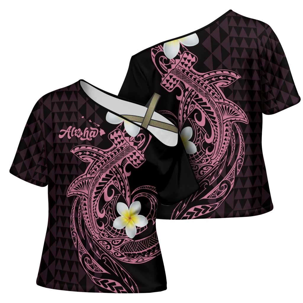 Aloha Hammerhead Shark Cross Shoulder Shirt Vivacious Pink Hawaiian Kakau Tribal Tattoo - Polynesian Pride