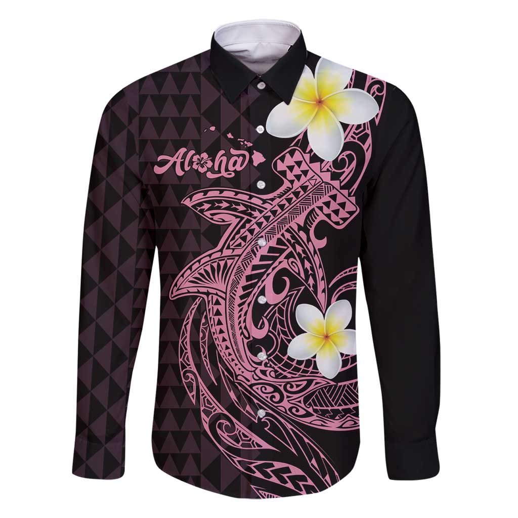 Aloha Hammerhead Shark Family Matching Long Sleeve Bodycon Dress and Hawaiian Shirt Vivacious Pink Hawaiian Kakau Tribal Tattoo