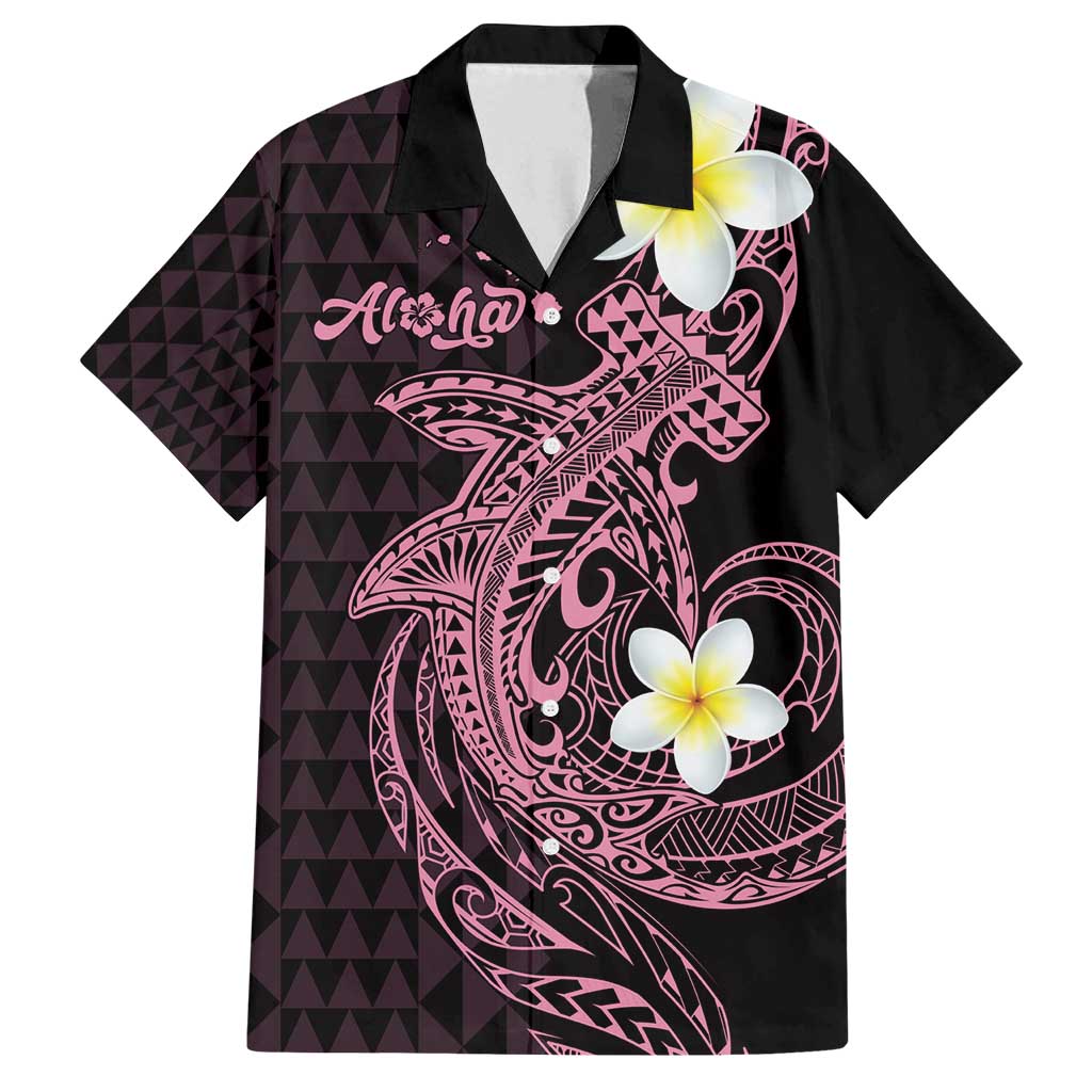 Aloha Hammerhead Shark Family Matching Off Shoulder Maxi Dress and Hawaiian Shirt Vivacious Pink Hawaiian Kakau Tribal Tattoo