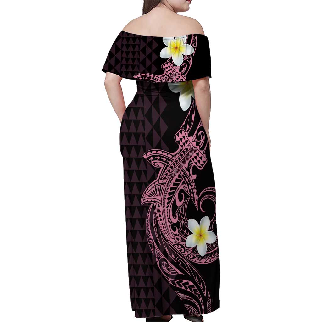 Aloha Hammerhead Shark Family Matching Off Shoulder Maxi Dress and Hawaiian Shirt Vivacious Pink Hawaiian Kakau Tribal Tattoo