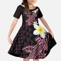Aloha Hammerhead Shark Family Matching Tank Maxi Dress and Hawaiian Shirt Vivacious Pink Hawaiian Kakau Tribal Tattoo LT9 Daughter's Dress Pink - Polynesian Pride