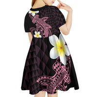 Aloha Hammerhead Shark Kid Short Sleeve Dress Vivacious Pink Hawaiian Kakau Tribal Tattoo