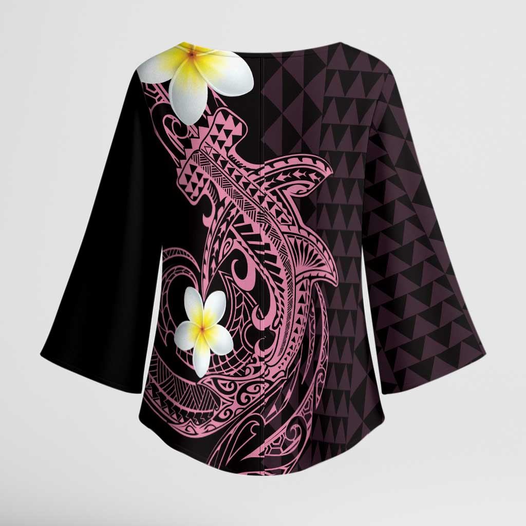Aloha Hammerhead Shark Kimono Sleeve Blouse Vivacious Pink Hawaiian Kakau Tribal Tattoo - Polynesian Pride