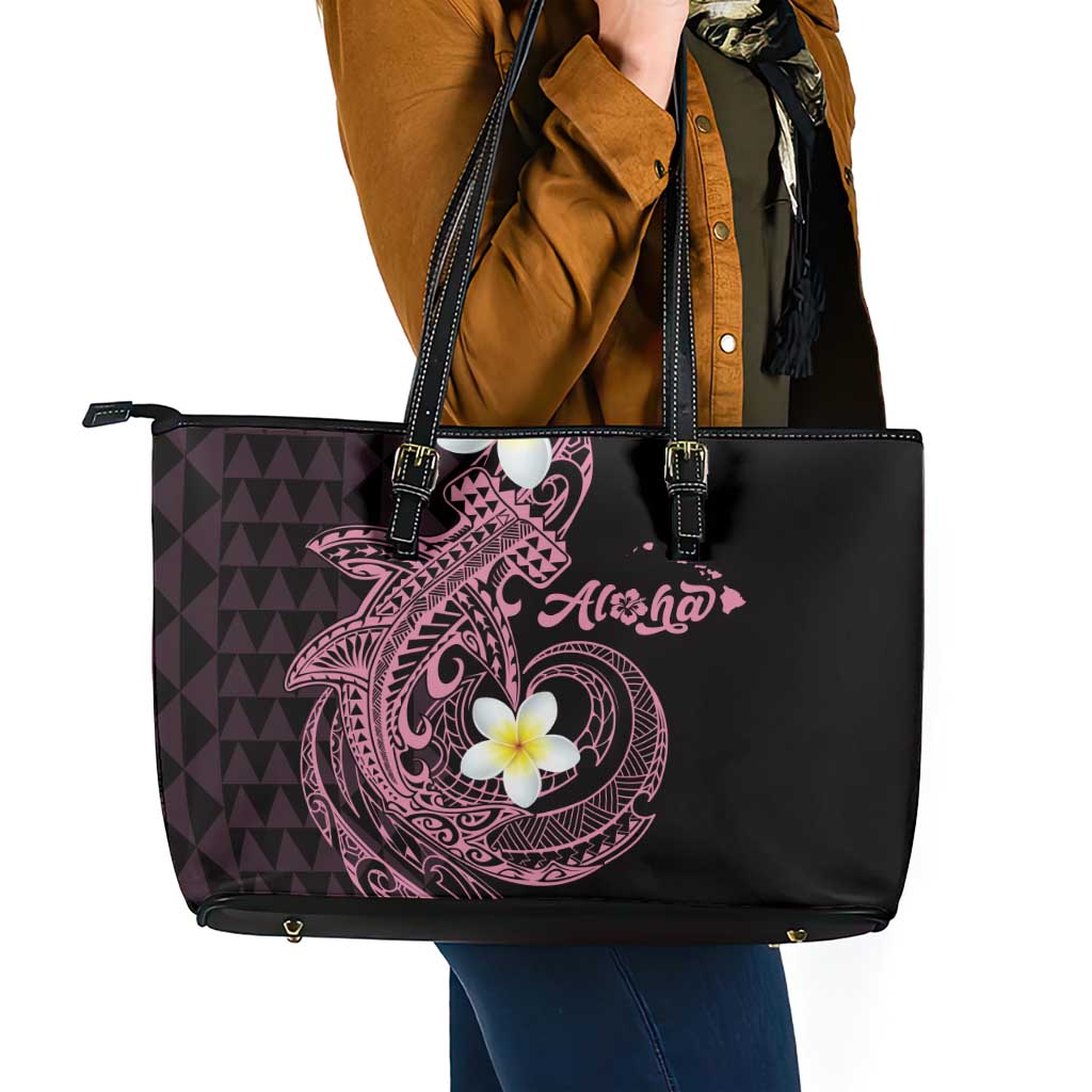 Aloha Hammerhead Shark Leather Tote Bag Vivacious Pink Hawaiian Kakau Tribal Tattoo