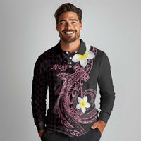 Aloha Hammerhead Shark Long Sleeve Polo Shirt Vivacious Pink Hawaiian Kakau Tribal Tattoo