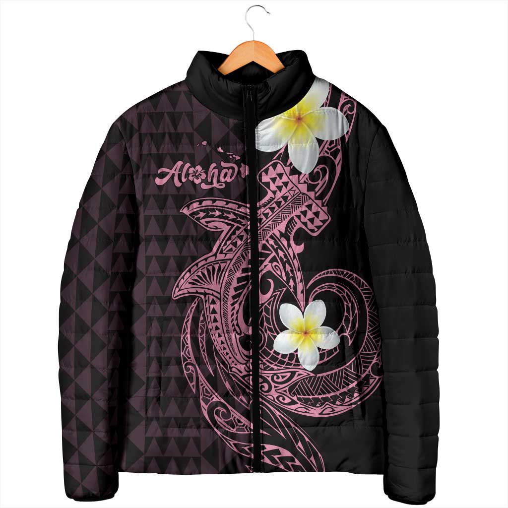 Aloha Hammerhead Shark Padded Jacket Vivacious Pink Hawaiian Kakau Tribal Tattoo - Polynesian Pride
