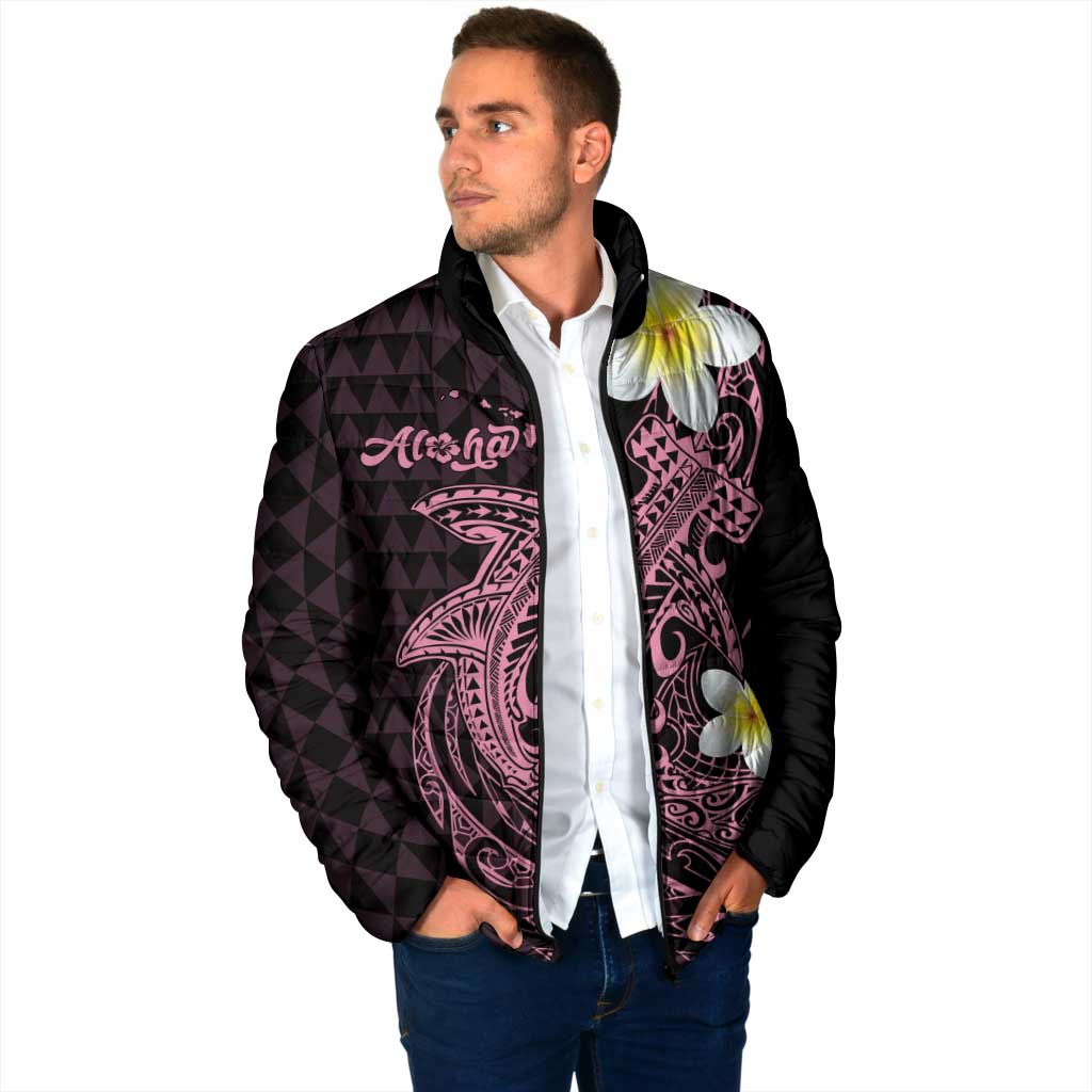 Aloha Hammerhead Shark Padded Jacket Vivacious Pink Hawaiian Kakau Tribal Tattoo - Polynesian Pride