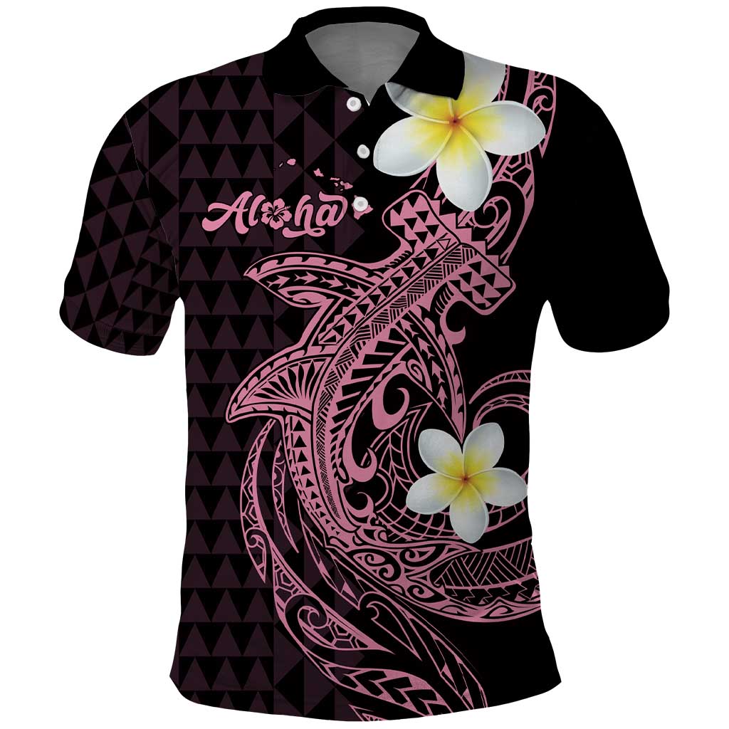 Aloha Hammerhead Shark Polo Shirt Vivacious Pink Hawaiian Kakau Tribal Tattoo