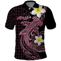 Aloha Hammerhead Shark Polo Shirt Vivacious Pink Hawaiian Kakau Tribal Tattoo