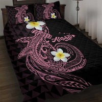 Aloha Hammerhead Shark Quilt Bed Set Vivacious Pink Hawaiian Kakau Tribal Tattoo