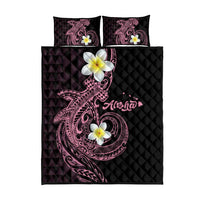 Aloha Hammerhead Shark Quilt Bed Set Vivacious Pink Hawaiian Kakau Tribal Tattoo