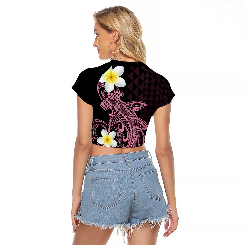 Aloha Hammerhead Shark Raglan Cropped T Shirt Vivacious Pink Hawaiian Kakau Tribal Tattoo