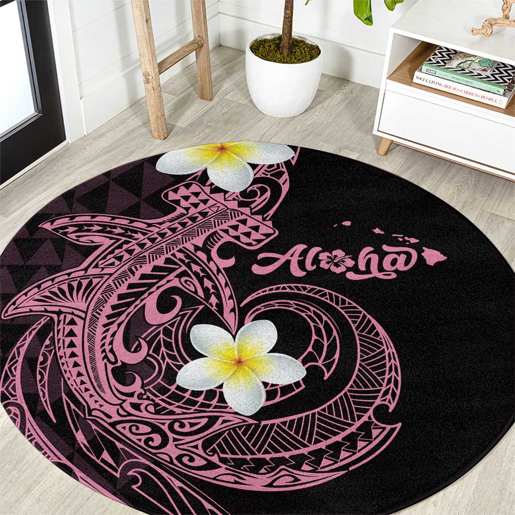 Aloha Hammerhead Shark Round Carpet Vivacious Pink Hawaiian Kakau Tribal Tattoo LT9 Pink - Polynesian Pride