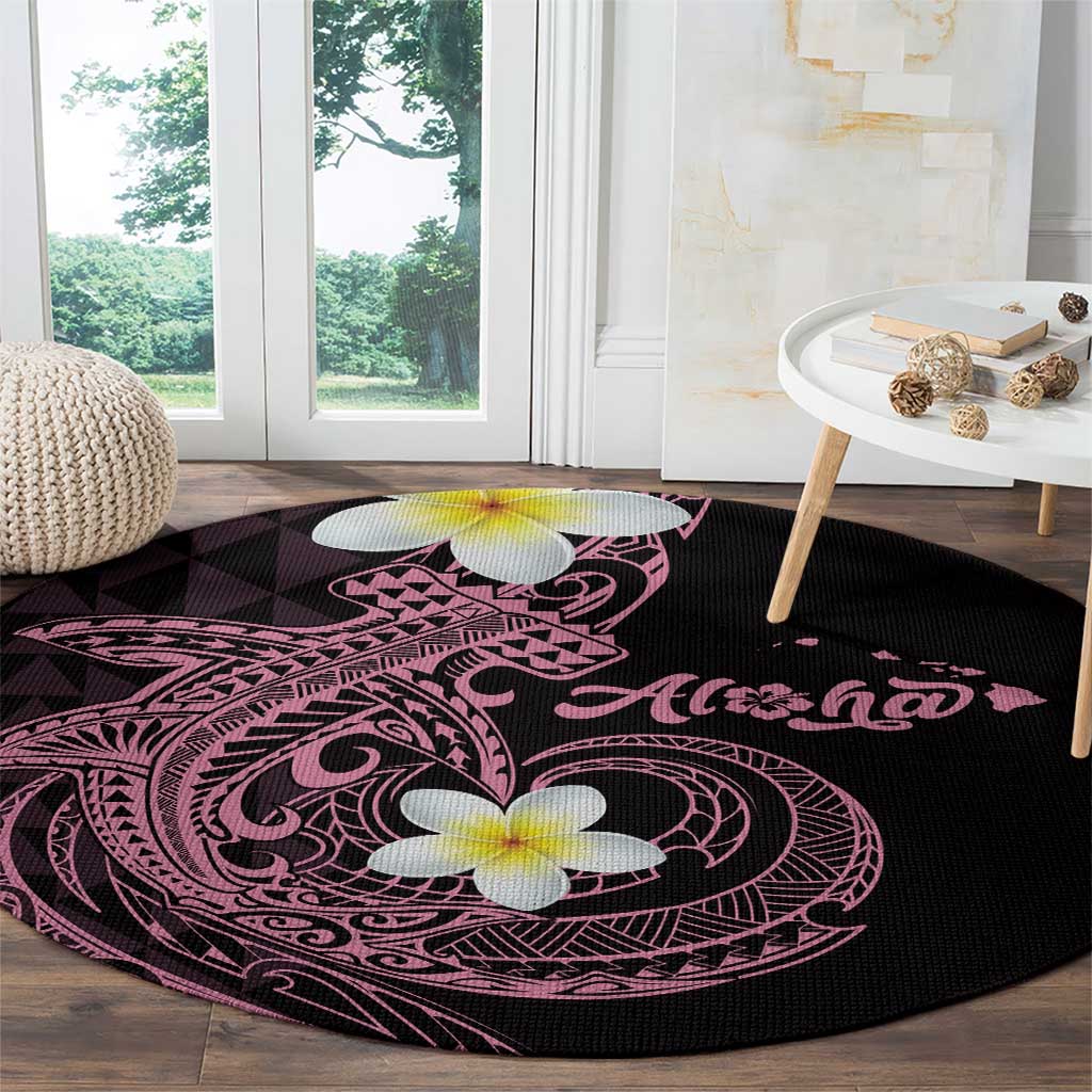 Aloha Hammerhead Shark Round Carpet Vivacious Pink Hawaiian Kakau Tribal Tattoo