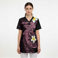 Aloha Hammerhead Shark Scrub Top Vivacious Pink Hawaiian Kakau Tribal Tattoo - Polynesian Pride