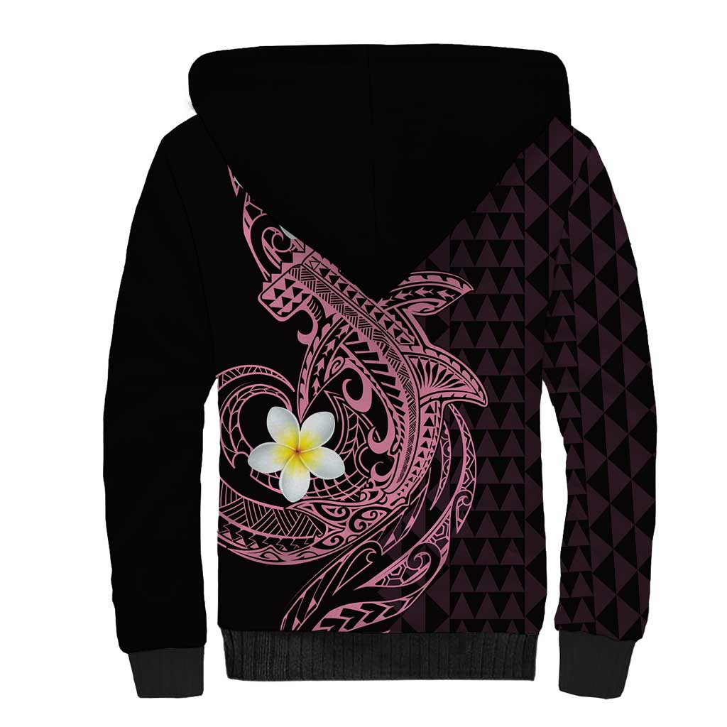 Aloha Hammerhead Shark Sherpa Hoodie Vivacious Pink Hawaiian Kakau Tribal Tattoo