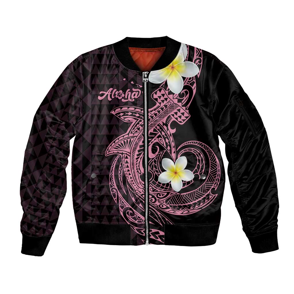 Aloha Hammerhead Shark Sleeve Zip Bomber Jacket Vivacious Pink Hawaiian Kakau Tribal Tattoo LT9 Unisex Pink - Polynesian Pride