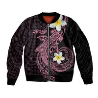 Aloha Hammerhead Shark Sleeve Zip Bomber Jacket Vivacious Pink Hawaiian Kakau Tribal Tattoo LT9 Unisex Pink - Polynesian Pride