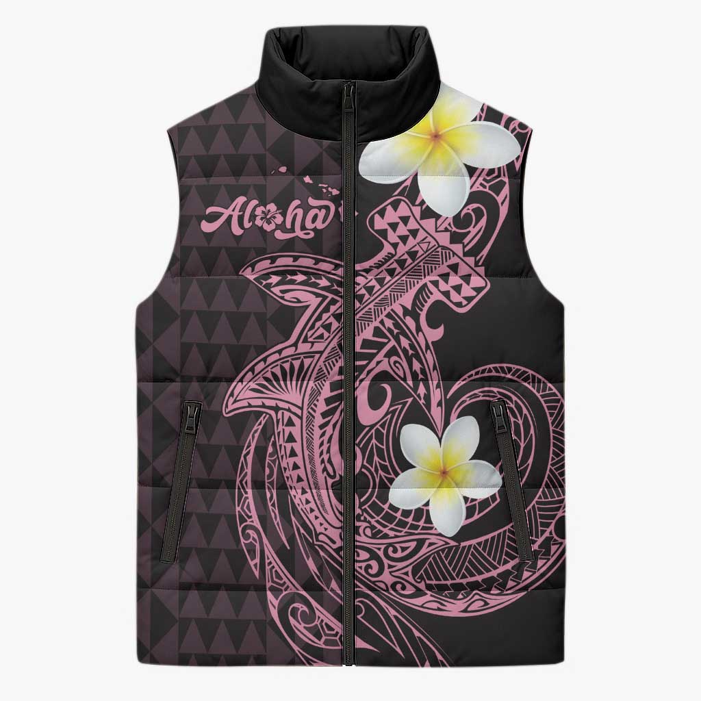 Aloha Hammerhead Shark Sleeveless Puffer Jacket Vivacious Pink Hawaiian Kakau Tribal Tattoo - Polynesian Pride