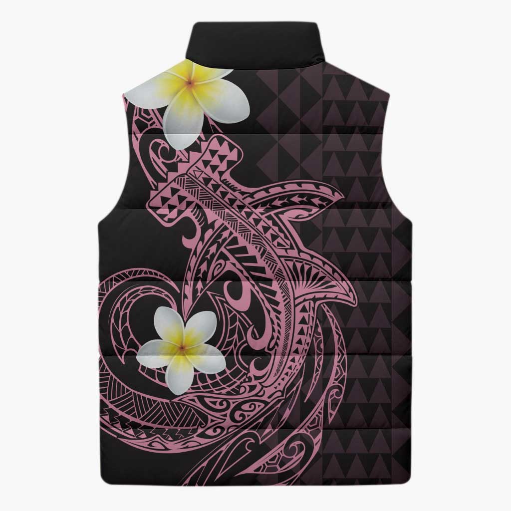 Aloha Hammerhead Shark Sleeveless Puffer Jacket Vivacious Pink Hawaiian Kakau Tribal Tattoo - Polynesian Pride